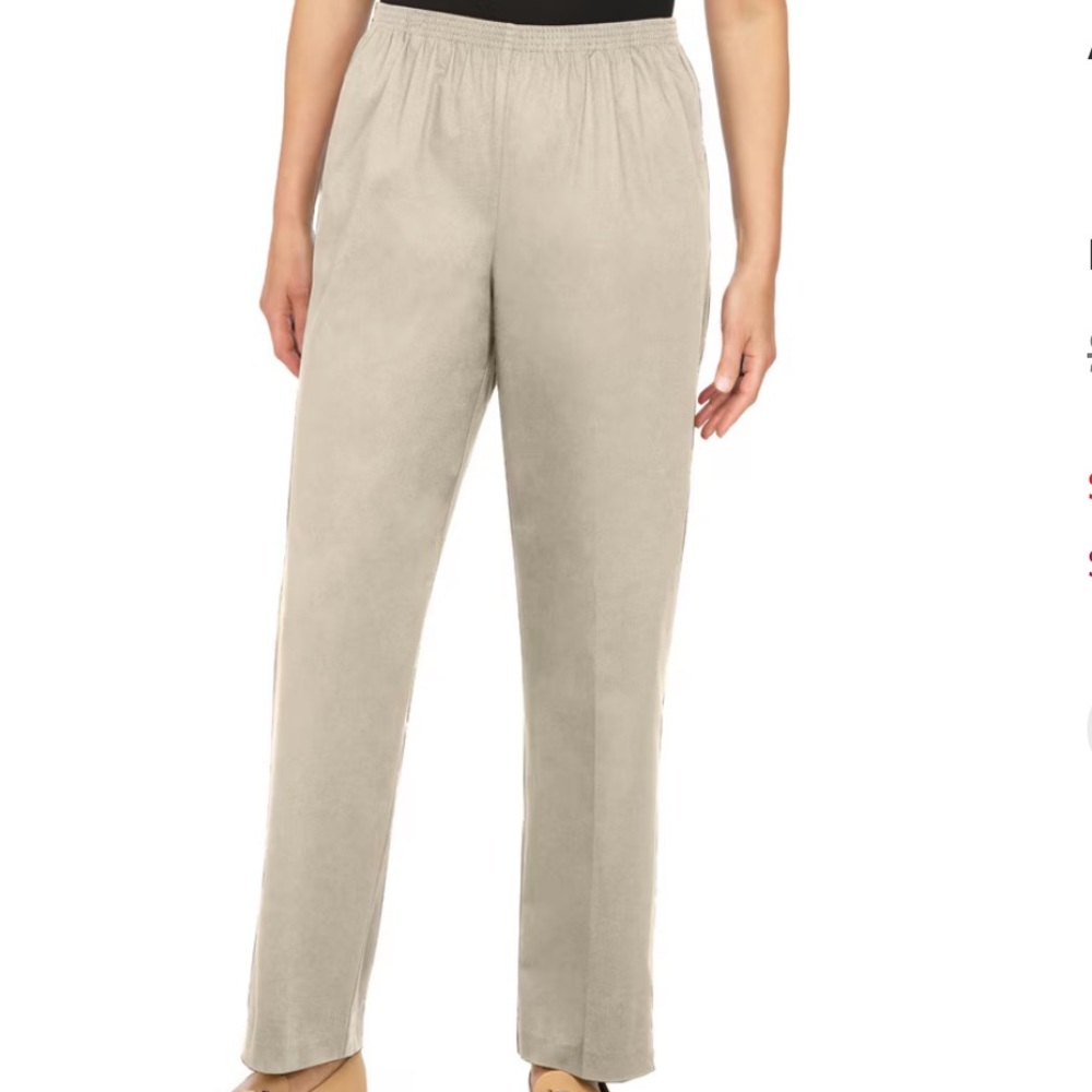 Alfred Dunner Proportioned Short Size 14 Pull-On Khaki Elastic Waist Pants NWT